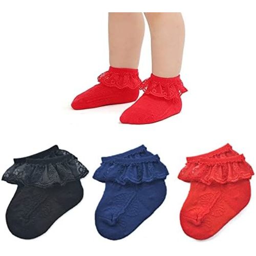 EPEIUS Baby-Girls Eyelet Frilly Lace Socks,Newborn/Infant/Toddler/Little Girls (Pack of 2/3/4/6)