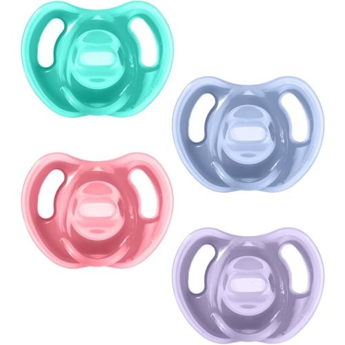 Tommee Tippee Ultra-Light Pacifier, 6-18 Months, Silicone, Pack of 4 | Symmetrical One-Piece Design, BPA-Free Silicone Binkies, Pink/Violet/Yellow
