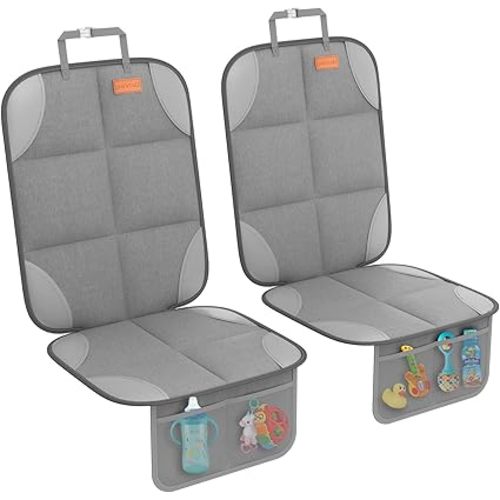 Smart eLf Car Seat Protector Gift Box Set – 600D Oxford Fabric Seat Protector for Child Car Seats & Pets, Mesh Pocket, Non-Slip Backing, Adjustable Straps, Universal Fit (Light Grey)