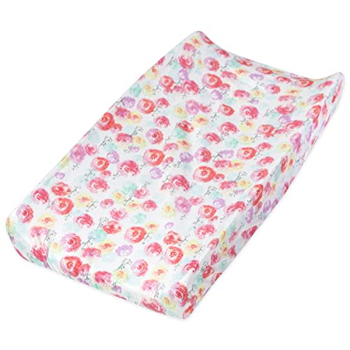 HonestBaby Girls Organic Cotton Changing Pad Cover, Rose Blossom, One Size