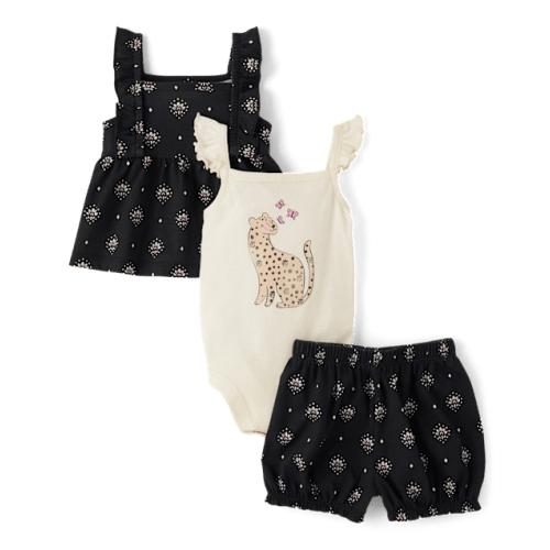 Baby Girls Leopard 3-Piece Playwear Set - Black