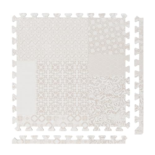 PopsyKosy Premium Baby Floor Play Mat - Thick & Cushioned 0.5 inch Playroom Foam Mat, Non-Toxic Odorless - 6 Tiles - Spacious 6x4 ft. - Stylish & Large, Waterproof for Kids & Toddlers - Totem Beige