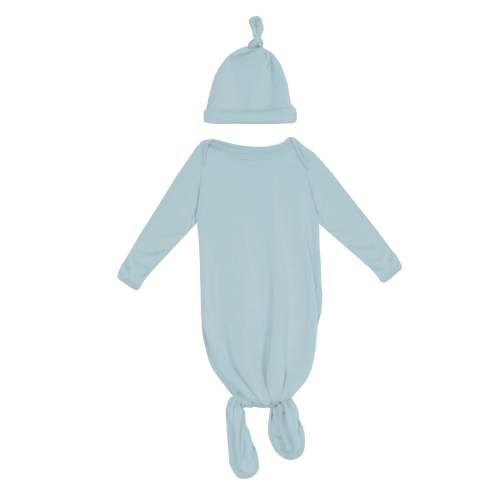 Knotted Layette Gown & Hat Set in Spring Sky