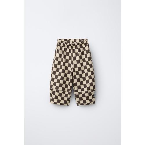 CHECKERBOARD BALLOON PANTS - Brown | ZARA United States