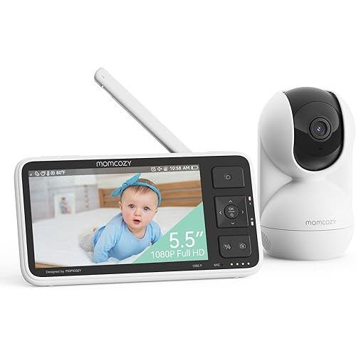 Momcozy Upgraded BM03 Baby Monitor, 5.5'' 1080P Full HD Baby Monitor with Camera and Audio No WiFi, Safe Fence, Motion Detection, Night Vision, 5800mAh 120-hrs Battery, VOX, 2-Way Audio, 1640ft Range