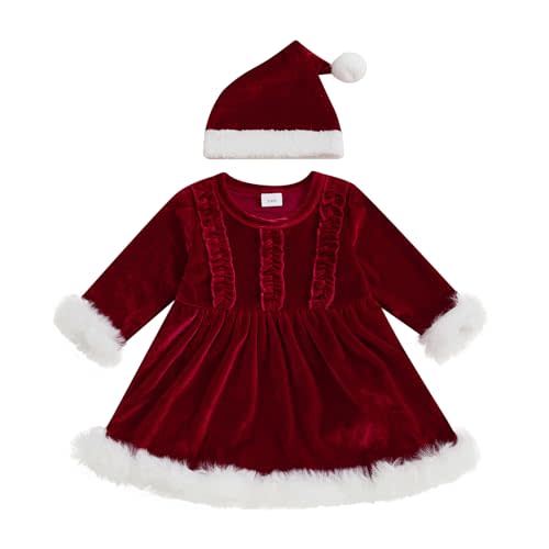Toddler Baby Girl Christmas Dresses Long Sleeve Doll Collar Red Green Party Vintage Velvet Dress Fall Winter Clothes