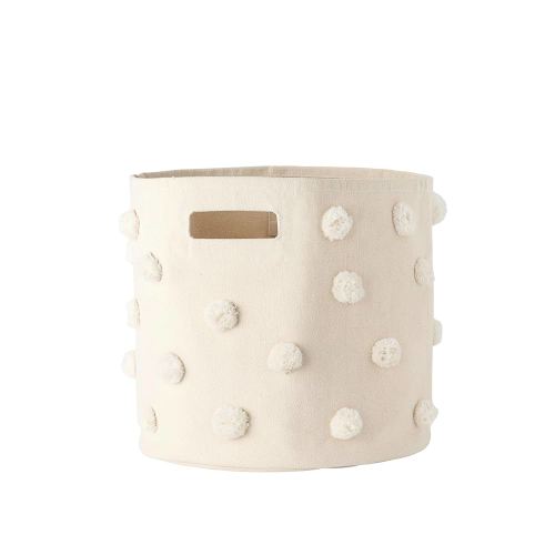 PEHR Pom Pom Basket, Bin (Natural) | 100% Cotton Canvas Storage for Nursery, Playroom & Home | Decorative Organizer | 13”D x 12”H