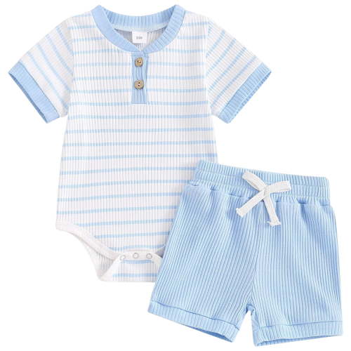 Newborn Baby Boy Girl Clothes 3 6 9 12 18 Months Ribbed Knit Short Sleeve Romper Shorts Set Infant Summer Outfits
