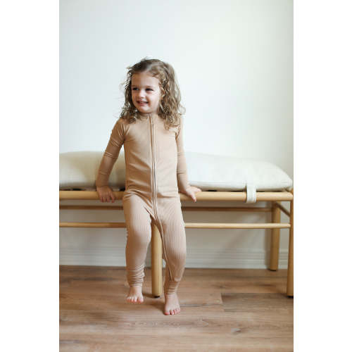 Cafe au lait Ribbed Solid Double Zipper Bamboo Sleeper