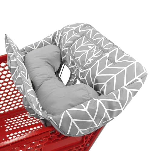 Love&go Soft Pillow Attached 2-in-1 Shopping Cart and High Chair Cover for Baby, Cotton Padded Cart Cover, Fold'n Roll Style, Portable with Carry Bag (Gray Arrow)