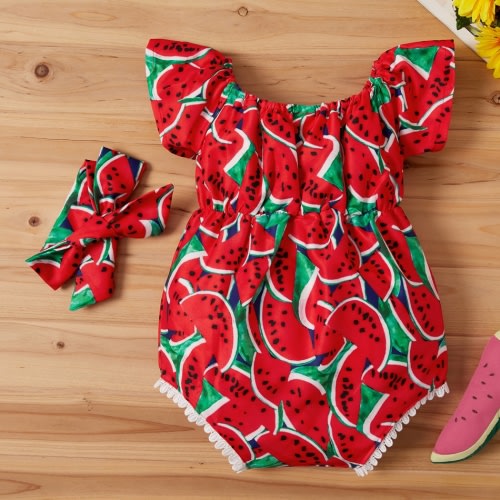2pcs Watermelon Flutter-sleeve Baby Set Patpat US
