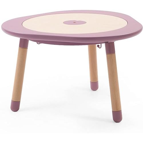 Stokke Mutable, Mauve - Multifunctional Children’s Play Table - Height-Adjustable Legs - Includes Four Double-Sided Activity Boards, One Puzzle & Natural Wood Cover