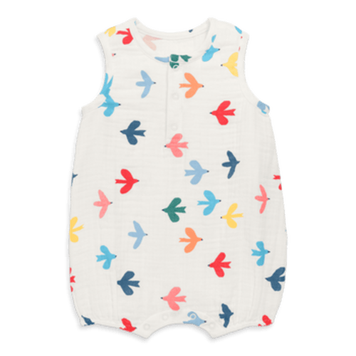 Baby Henley Tank Shortie In Rainbow Birds, 3-6M