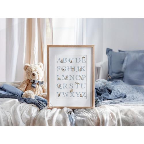 YELLOW LAB Nursery Wall Art: Labrador Alphabet Poster in Pastel Blue, Labrador Puppy Nursery Decor for a Baby Boy's Nursery or Bedroom