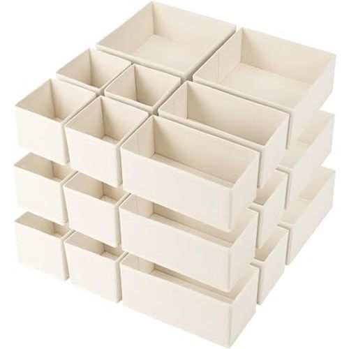 Drawer Organizer Clothes, 24 Pack Underwear Drawer Organizers, Foldable Closet Organizers and Storage Dresser Drawer Dividers Clothing Organizer for Clothes, Socks, Scarves, Bra, Ties (Beige)