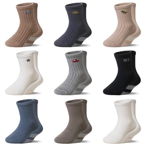WEVIAS Baby Socks Toddler Grip Non Slip Cotton Crew Infant Boys Girls Anti Skid Socks 9 Pairs