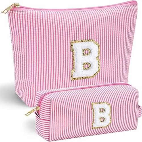Mothers Day Gifts for Mom - Initial Cute Pink Makeup Bag Pouch Gifts for Niece Sister Friend Female Her Mom | Birthday Gifts for Women Daughter Gifts | Cosmetic Travel Bag Weekend Bag B
