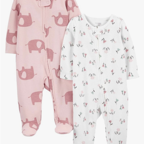 Simple Joys by Carter's Baby Girls' 2-way Zip Thermal Footed Sleep and Play, Pack of 2