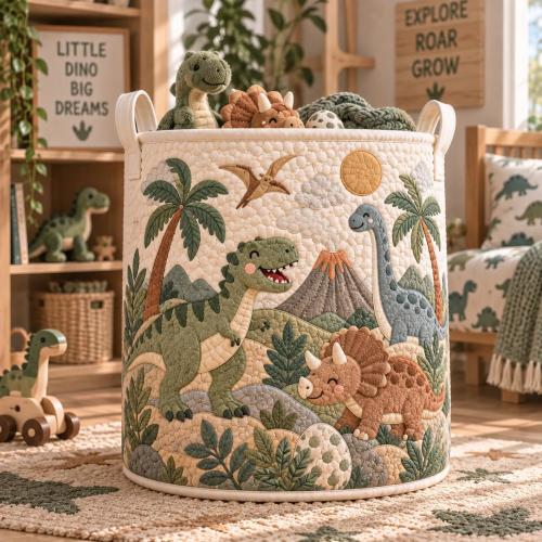 Dinosaur Nursery Storage Basket, Baby Boy Toy Organizer, Prehistoric Dino Room Decor, First Birthday Gift, Kids Storage Bin