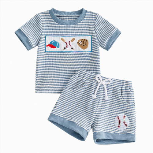 TOWED22 Kid Boy 2Pcs Casual Outfits Short Sleeve T-Shirt and Elastic Waist Shorts Dinosaur Print Clothes Blue,6-12 M
