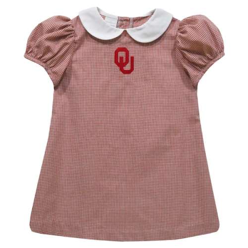 Girls Infant Vive La Fete Crimson Oklahoma Sooners Gingham Puffy A-Line Dress