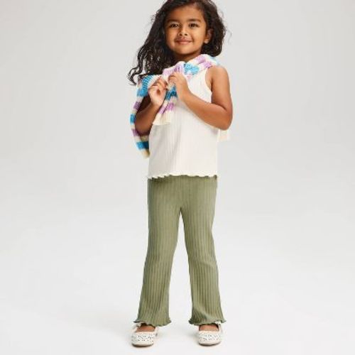 Toddler Girls' Solid Ribbed Flare Leggings - Cat & Jack™ Olive 4T