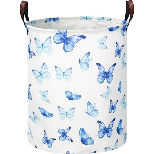 Kids Laundry Hamper,Laundry Basket,Baby Nursery Hamper,Waterproof Storage Bin,Clothes Organizer,Toys Bin,Room Decor(Blue Butterfly)