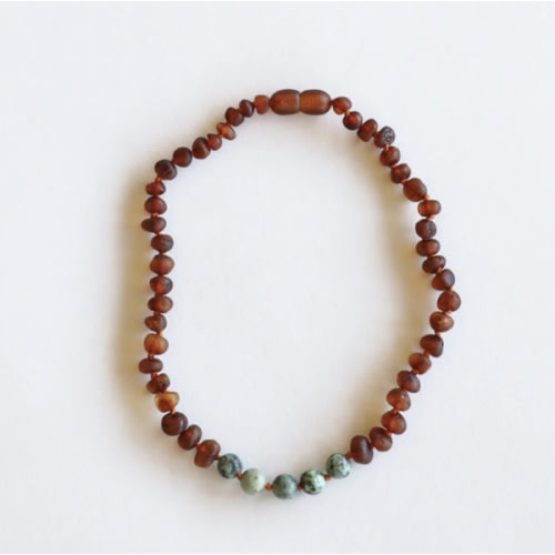 Teething Raw Cognac Baltic Amber + Turquoise Jasper || Necklace – CanyonLeaf