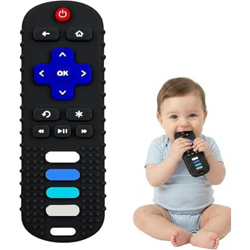 Silicone Baby Teething Toys,Teething Toys for Babies 3 6 18 24 Months,Baby Silicone Chew Toys,Remote Control Shape Teether Toys,BPA Free(N-Black)