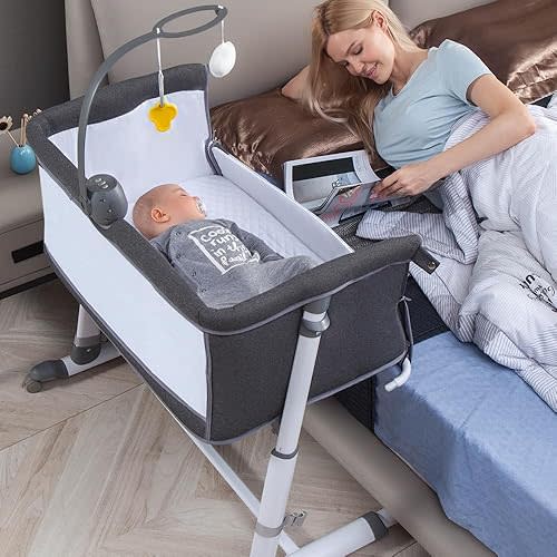 RONBEI Bassinet,Bassinet for Baby,Bedside Crib,Baby Bassinets Bedside Sleeper for Newborn Infant| Built-in Wheels, Dark Grey