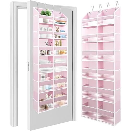 HOMELUX THEORY UPGRADED 6 Tiers Over The Door Organizer Hanging - 100D EXTRA THICK & 50lbs HUGE CAPACITY, 12 Side Mesh Pockets Over The Door Shoe Organizer, Hanging Closet Organizer (Baby Pink, XL)