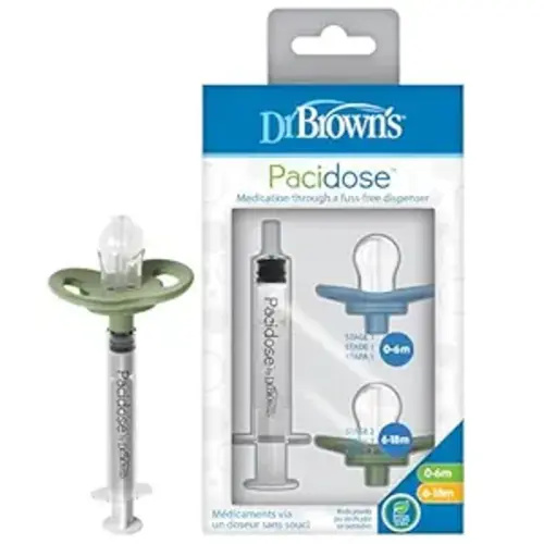 Dr. Brown's Pacidose Liquid Medicine Dispenser for Babies and Toddlers, Oral Syringe and Two Bulb Sizes, 0-6 m and 6-18 m, BPA-Free