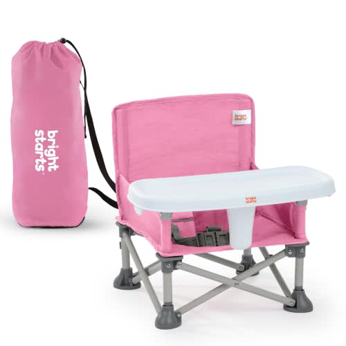 Bright Starts Pop 'N Sit Portable Booster, Indoor/Outdoor Use, Floor Seat with Feeding Tray, Pink, 6 Mos - 3 Yrs
