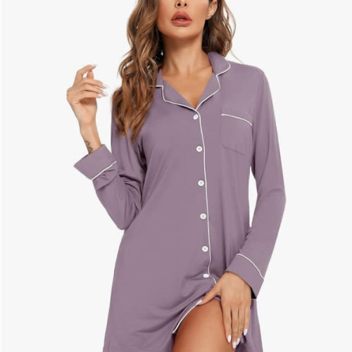 Anjue Pajama Nightgowns for Women Button Down Pajamas Tops Short/Long Sleeve Sleepwear Sleep Shirts Nightdress S-XXL