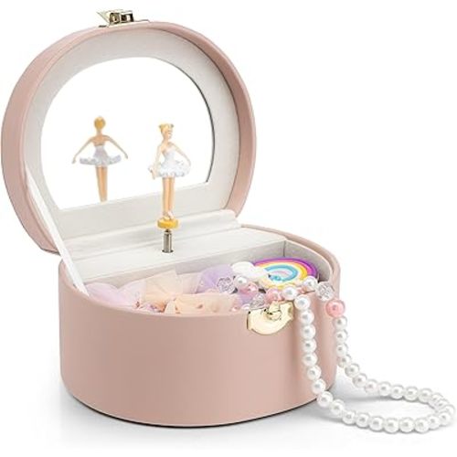 Vlando Musical Jewelry Box for Girls, Small Kid Music Box with Ballerina for Birthday Bedroom Decor, Gifts for Girls Kids - Pink