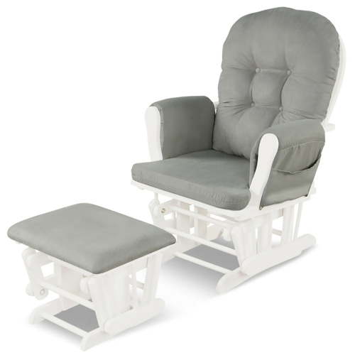 Resenkos Recliner Chair, Reclining Chair,Lounge Chair,Wood Glider and Ottoman Set with Padded Armrests and Detachable Cushion-Light Gray