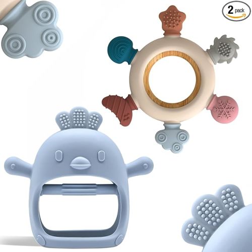 Baby Teething Toys by Komfy LilLove, No Drop Teether and Ring Teether for Baby Teething Relief, Non-Toxic Infant Toys 0-6 6-12 Months, CPC Certified Teething Mitten, Baby teether Toys – 2 Pack
