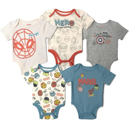 Marvel Comics Baby 5-Pack One Piece Bodysuits Newborn to Infant
