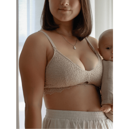 Dainty Lace Organic Cotton Nursing Bralette - Beige – MORROW+MINT