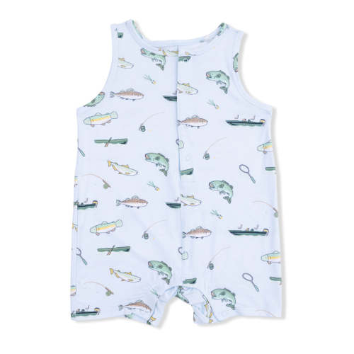 Fishing Print Sleeveless Romper | Angel Dear Baby Boy's Bamboo Romper – Madison-Drake Children's Boutique