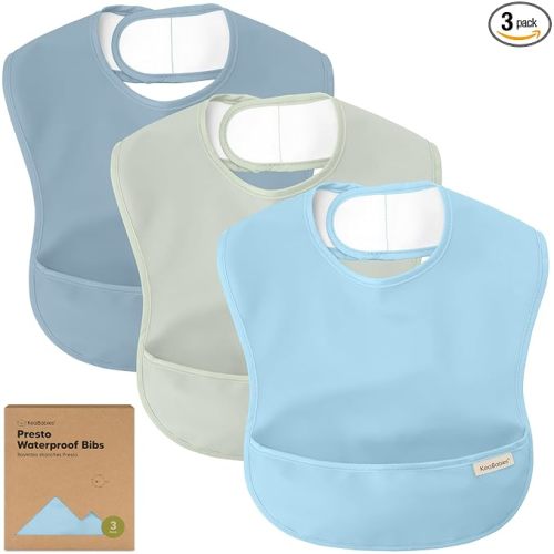 3-Pack Waterproof Baby Bibs for Eating - Lightweight Toddler Feeding Bibs with Large Food Catcher, Mess Proof, Food-Grade Baby Eating Essentials, Easy to Put On & Clean (Ocean)