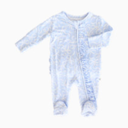 Caden Lane Ruffle Zipper Footie - Blue-Tiful Bows, 0-3 M