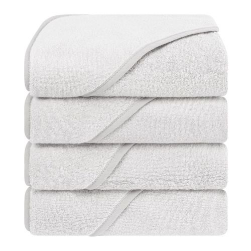 American Soft Linen 100% Cotton Soft Fluffy Hooded Baby Bath Towel Set 4 Piece - Gray