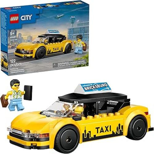 LEGO City Yellow Taxi Car Building Toy for Kids - Pretend Play Set for Boys & Girls, Ages 5+ - Toy Car W/Taxi Driver & Tourist Minifigures - Gift Idea for Birthdays - 60487