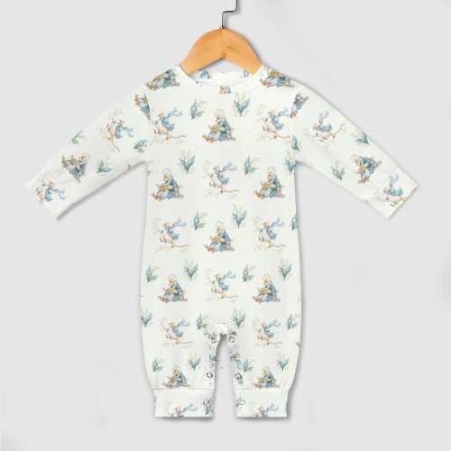 Peter Rabbit Style Baby Romper | Long Sleeve Infant Jumpsuit with Geese Print | Soft Cotton Snap-Crotch Bodysuit