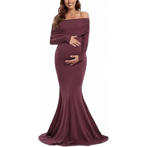 Off Shoulder Maternity Dress for Photoshoot,Ruched Maternity Gown