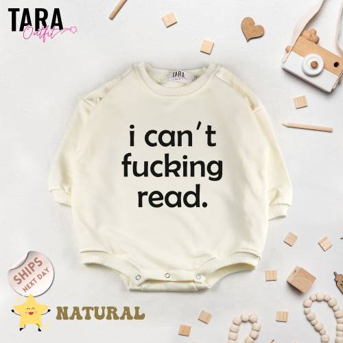 I Can't F*cking Read Funny Baby Bodysuit , Hilarious Baby Romper, Cool Baby Clothes, Rock Alt Mom Baby Apparel, Baby Shower Gift, 2000502