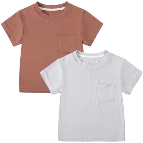 MYGBCPJS Toddler Boys Girls 2Pcs Bamboo Viscose Tshirt with Pocket Infant Baby Solid Short Sleeve Crewneck Tee Shirt T-shirt