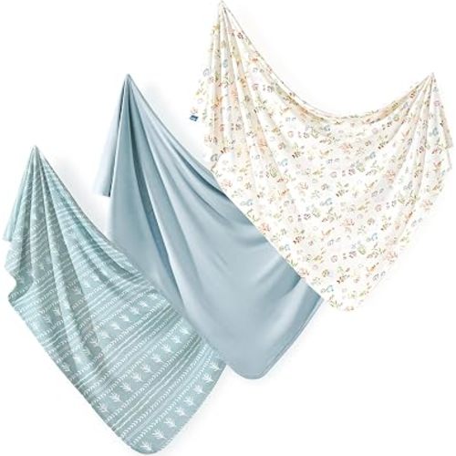 GRSSDER 3-Pack Ultra Soft Stretchy Jersey Knit Baby Swaddle Blankets, 33x44