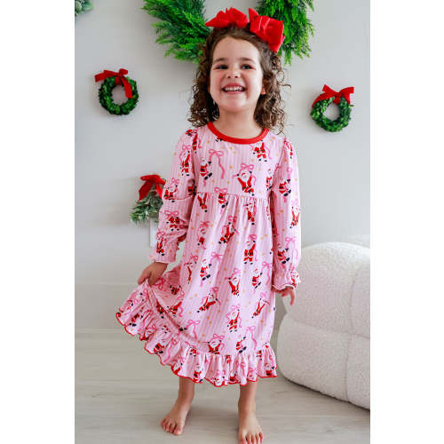 Girls' Long Sleeve Nightgown in Jolly Ribbons | Caden Lane